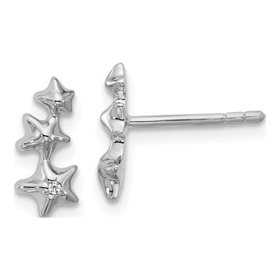 Sterling Silver Round CZ Star Stud Earrings