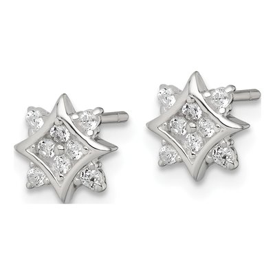 Sterling Silver Round CZ Star Stud Earrings – view 3