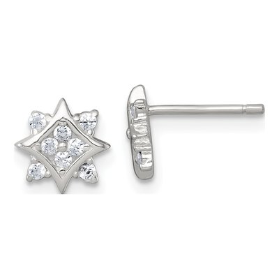 Sterling Silver Round CZ Star Stud Earrings
