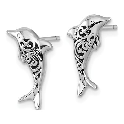 Sterling Silver Filigree Dolphin Stud Earrings – view 3