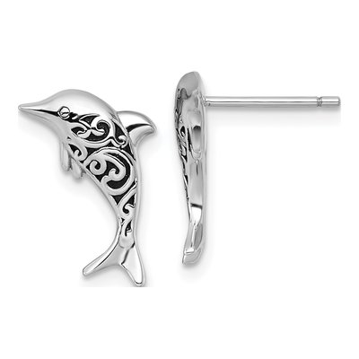 Sterling Silver Filigree Dolphin Stud Earrings