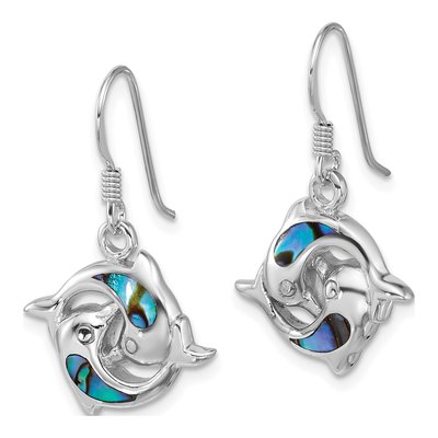 Sterling Silver Abalone Dolphin Dangle Earrings – view 2