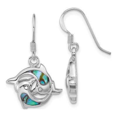Sterling Silver Abalone Dolphin Dangle Earrings