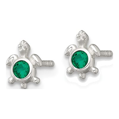 Sterling Silver Round CZ Turtle Mini Stud Earrings – view 3