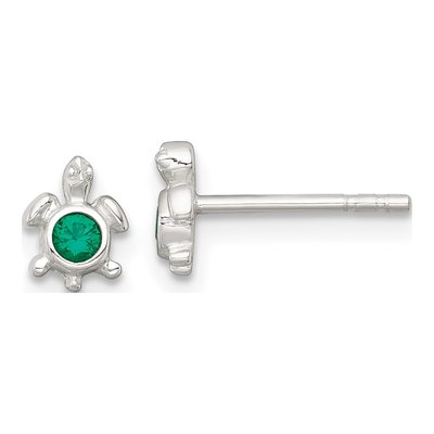 Sterling Silver Round CZ Turtle Mini Stud Earrings