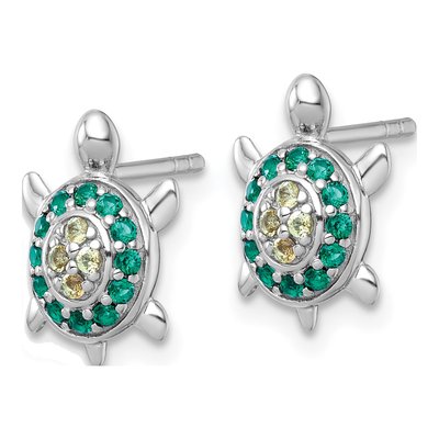Sterling Silver Round Crystal Turtle Stud Earrings – view 3