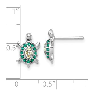 Sterling Silver Round Crystal Turtle Stud Earrings – view 4