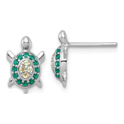 Sterling Silver Round Crystal Turtle Stud Earrings