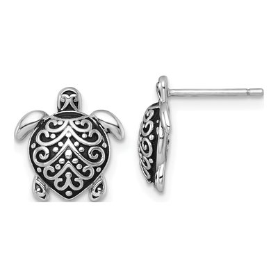 Sterling Silver Filigree Turtle Stud Earrings