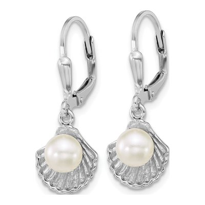 Sterling Silver Simulated Pearl Sea Shell Leverback Earrings – view 2