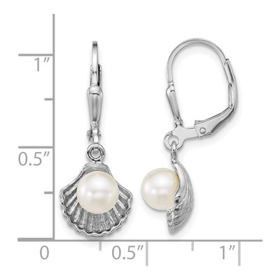 Sterling Silver Simulated Pearl Sea Shell Leverback Earrings – view 3