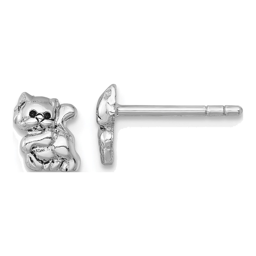 Sterling Silver Rhodium-Plated Polished Enameled Cat Kitten Post Earrings