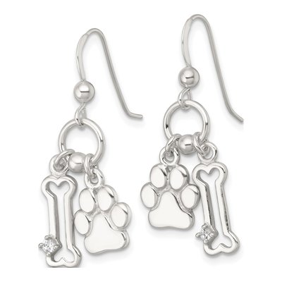 Sterling Silver CZ Bone Paw Dangle Earrings – view 3