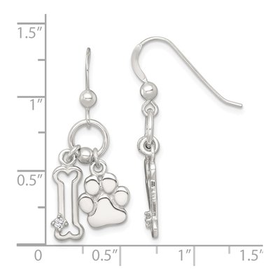 Sterling Silver CZ Bone Paw Dangle Earrings – view 4