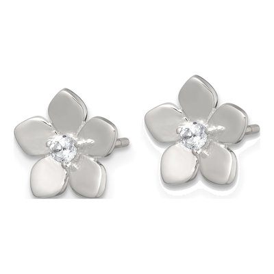 Sterling Silver Round CZ Flower Stud Earrings – view 3