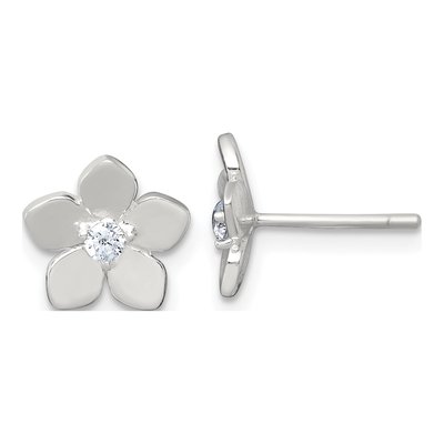 Sterling Silver Round CZ Flower Stud Earrings