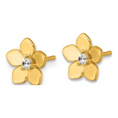 Gold-Plated Sterling Silver Round CZ Flower Stud Earrings – view 3
