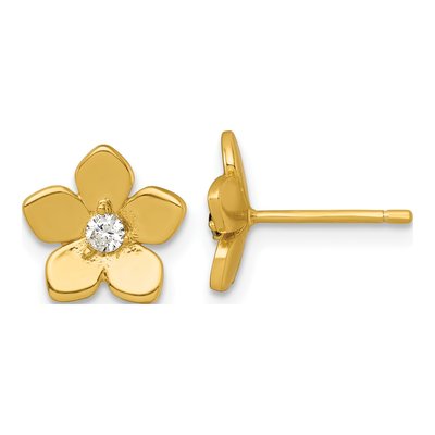 Gold-Plated Sterling Silver Round CZ Flower Stud Earrings