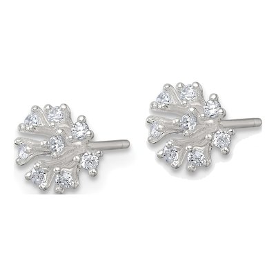 Sterling Silver Round CZ Flower Cluster Stud Earrings – view 3
