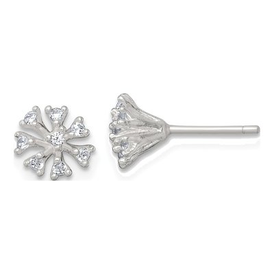 Sterling Silver Round CZ Flower Cluster Stud Earrings