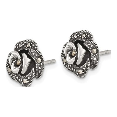 Sterling Silver Marcasite Button Stud Earrings – view 3