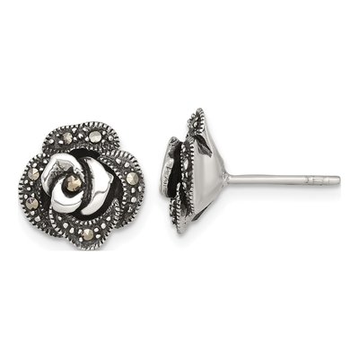 Sterling Silver Marcasite Button Stud Earrings