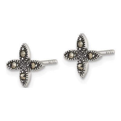 Sterling Silver Marcasite Flower Stud Earrings – view 3