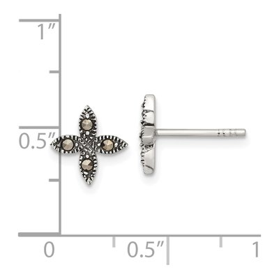 Sterling Silver Marcasite Flower Stud Earrings – view 4