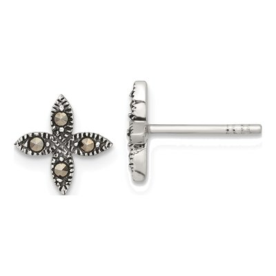 Sterling Silver Marcasite Flower Stud Earrings