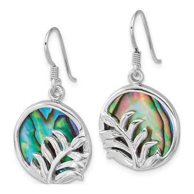 Sterling Silver Abalone Leaf Dangle Earrings – view 2