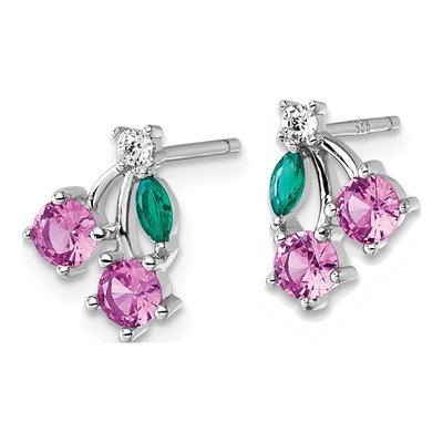 Sterling Silver Round CZ Corundum Cherry Stud Earrings – view 3