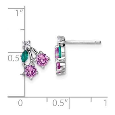 Sterling Silver Round CZ Corundum Cherry Stud Earrings – view 4