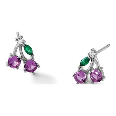 Sterling Silver Round CZ Corundum Cherry Stud Earrings – view 5