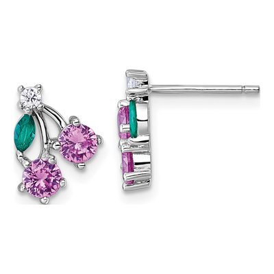 Sterling Silver Round CZ Corundum Cherry Stud Earrings