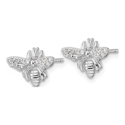 Sterling Silver Round CZ Bee Stud Earrings – view 3