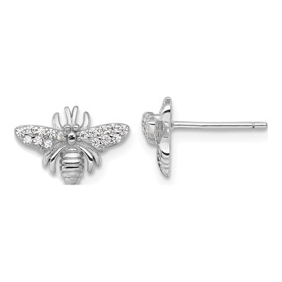 Sterling Silver Round CZ Bee Stud Earrings