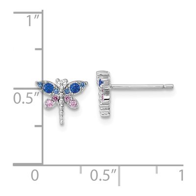 Sterling Silver Round CZ Dragonfly Stud Earrings – view 4