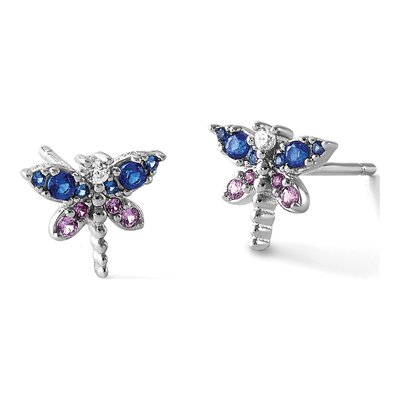 Sterling Silver Round CZ Dragonfly Stud Earrings – view 5