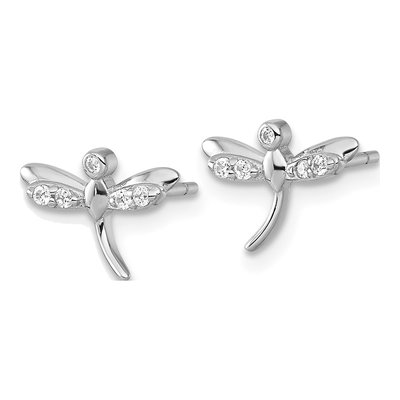 Sterling Silver Round CZ Dragonfly Stud Earrings – view 3