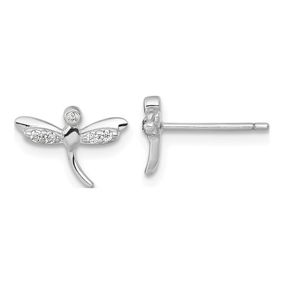 Sterling Silver Round CZ Dragonfly Stud Earrings