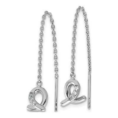 Sterling Silver CZ Awareness Ribbon Threader Earrings – view 3
