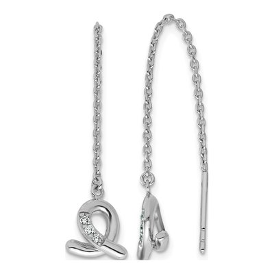 Sterling Silver CZ Awareness Ribbon Threader Earrings
