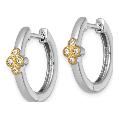 Sterling Silver & 14K Gold 20mm CZ Huggie Hoop Earrings – view 3