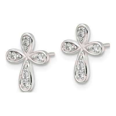 Sterling Silver Round CZ Cross Stud Earrings – view 3