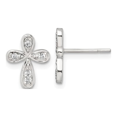 Sterling Silver Round CZ Cross Stud Earrings