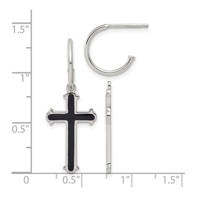 Sterling Silver 34mm Black Enamel Cross Hoop Earrings – view 4