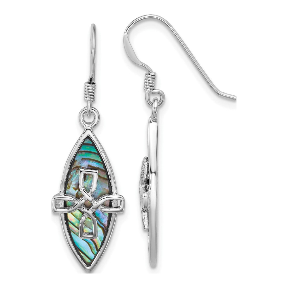 Sterling Silver Rhodium-Plated Polished Abalone Cross Dangle Shepherd Hook Earrings