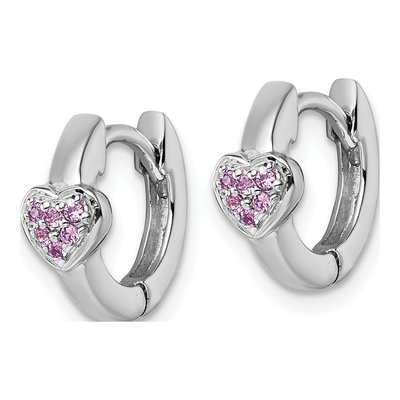 Sterling Silver 11mm CZ Kids' Heart Huggie Hoop Earrings – view 3