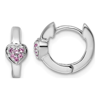 Sterling Silver 11mm CZ Kids' Heart Huggie Hoop Earrings