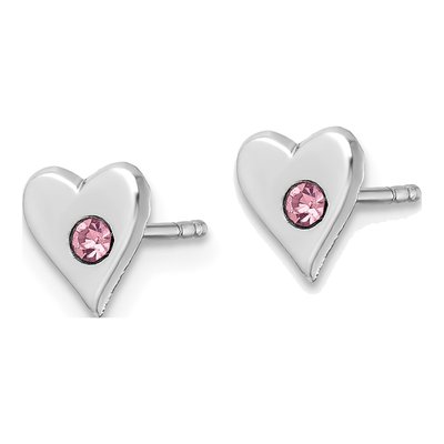 Sterling Silver Round Crystal Girls' Heart Stud Earrings – view 3